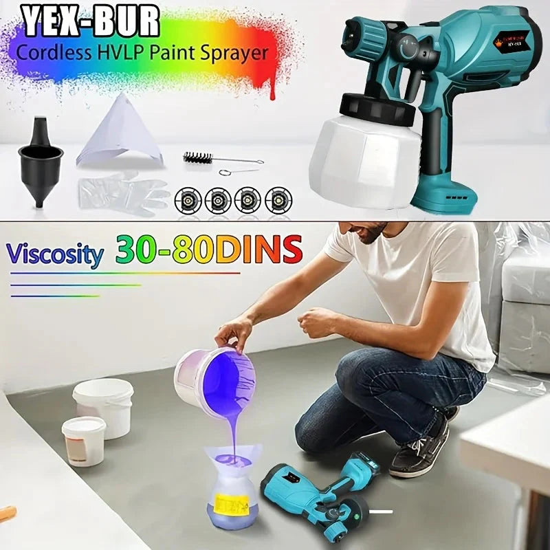 1000ML Electric Spray Gun Cordless Paint Sprayer Auto Furniture Steel Coating Airbrush Compatible For 21V Battery