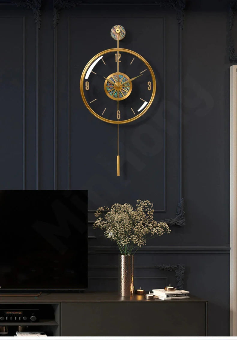 Modern Luxury Large Wall Clock With Pendulum Minimalist Decorative Art Silent Clock Nordic Living Room Bedroom Office Wall Clock
