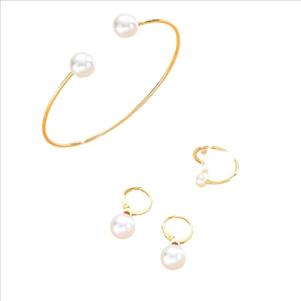 Female Jewelry Set Pearl Open Stud Earrings Bracelet Ring Women's Simple Luxurious High-end Sophisticated Accessories