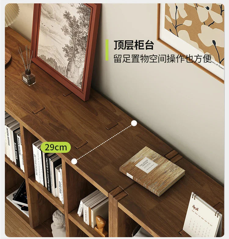Solid Wood Short Bookshelf Floor Storage Cabinet Grid Organizer Shelf for Living Room Home & Kindergarten Display Unit