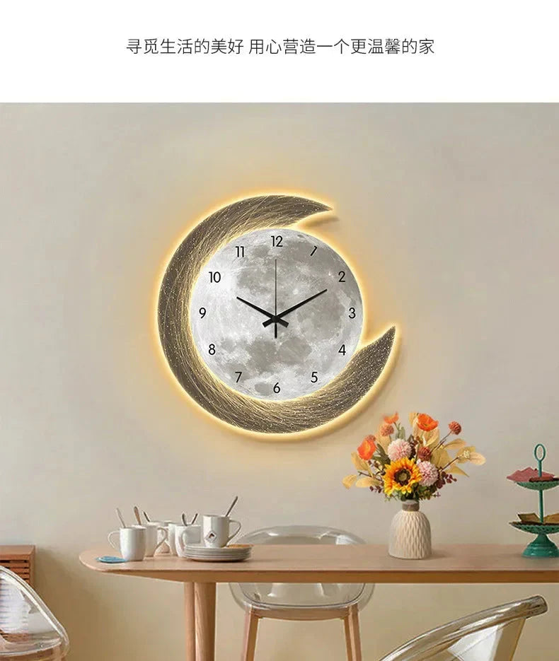 20in LED Light Wall Clock Dining Room Living Moon The Earth Modelling Silent Movement Bedroom Clock Wall Decoration Home Gifts
