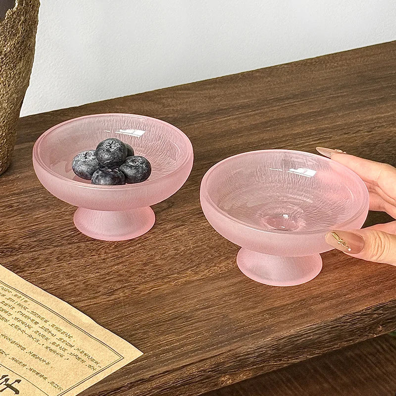 High-looking Fruit Plate, Small Exquisite Glacier Glass High-foot Plate, Candy Snack Plate, Fruit Plate