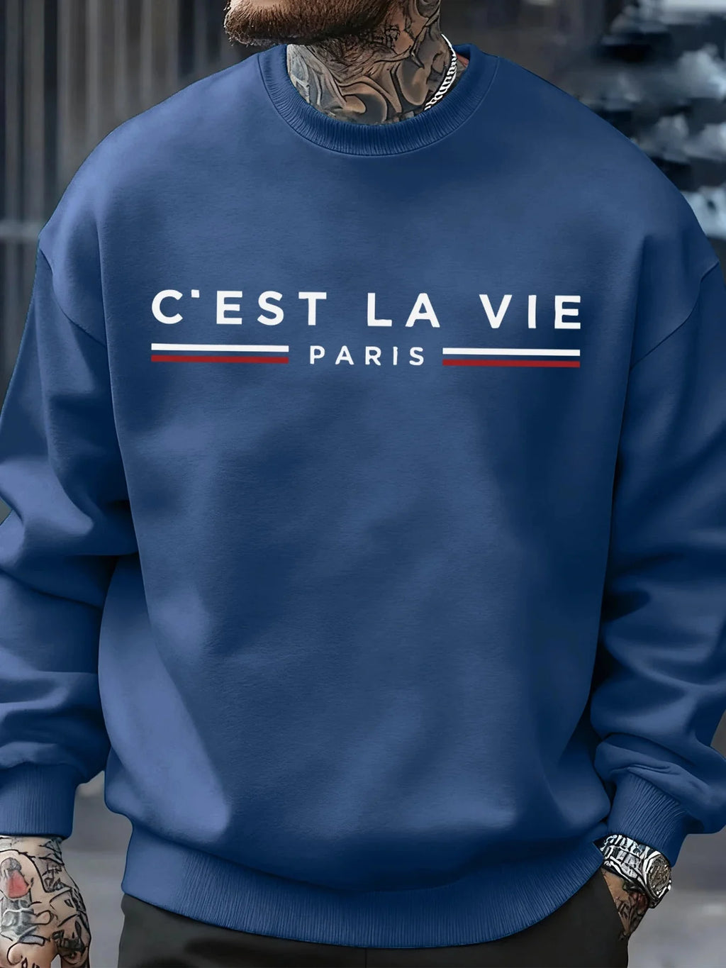 C'Est La Vie Paris Prints Man Sweatshirt Casual Loose Sportswear Hip Hop Fashion Pullovers Fleece Soft Clothing Crewneck Tops