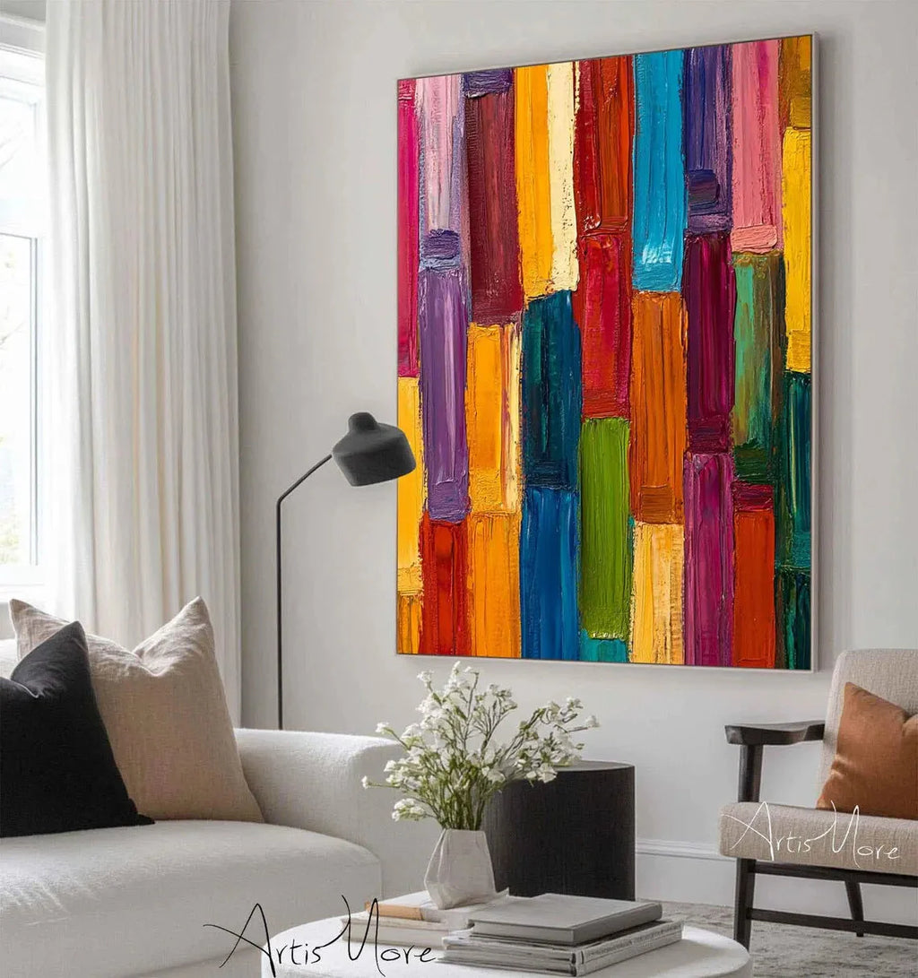 Texture Handmade Painting on Canvas Abstract Colorful Modern Minimalism Wall Art Decor Large