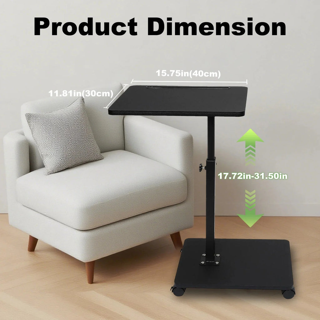 Adjustable Roller Movable Wood Table With Groove For Ipad F360 Rotating Tabletop Mobile Stand Home Office Tray Standing Rolling