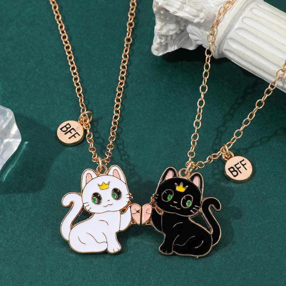 Best Friend Necklace for 2 Gifts Friendship Pendant Necklaces Matching Magnetic Cat BFF Necklace for 2 Girls