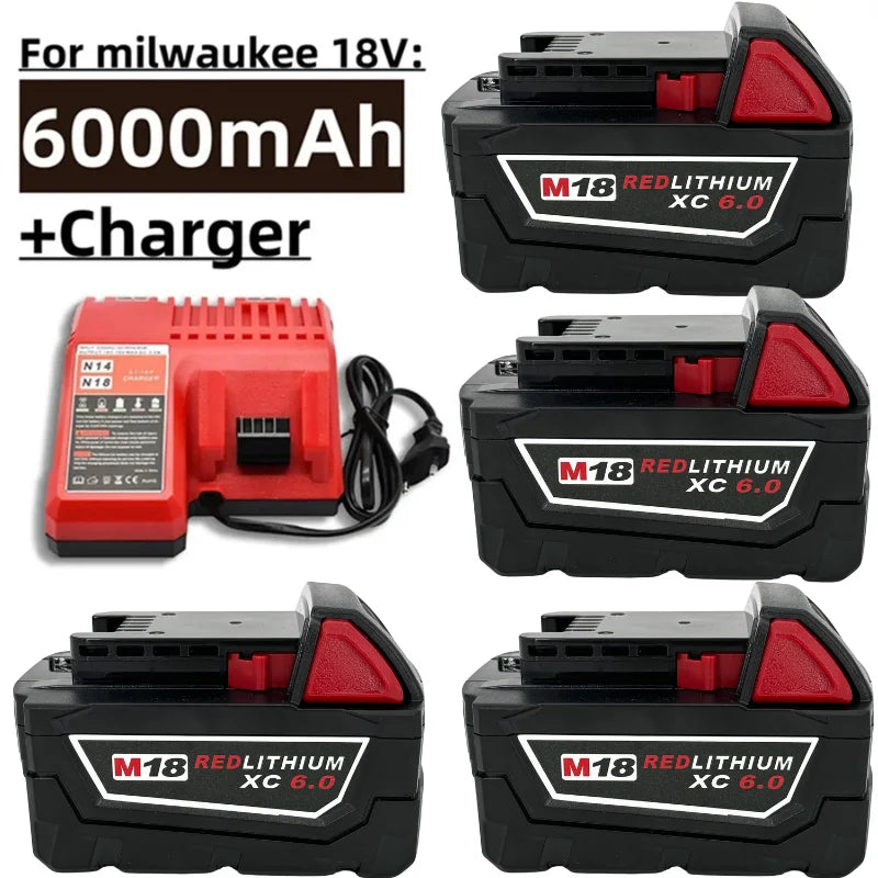 For Milwaukee M18 9000mAh 18V Li-ion Replacement Battery M18B12 For Milwaukee 18V Tool 9.0Ah Rechargeable Battery 6A Charger