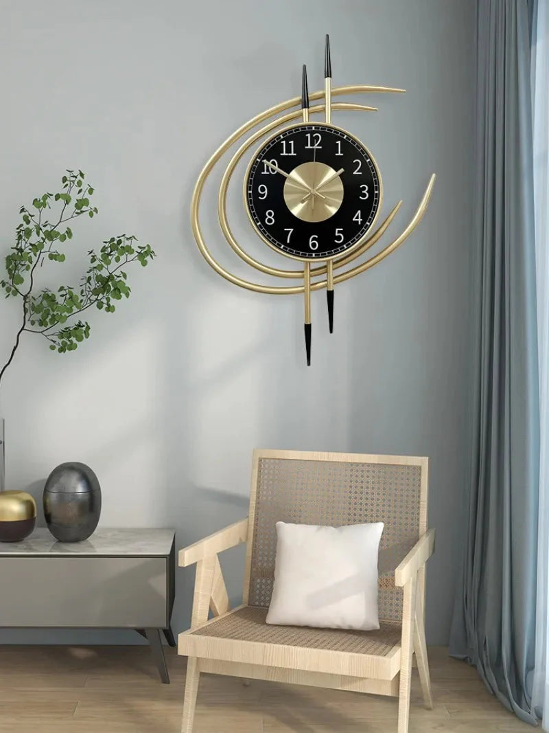 54cm Storm Eye Modern Wall Clock, Large Black Dial Metal Silent Analog Clock, Gold Luxury Decorative for Living Room Bedroom