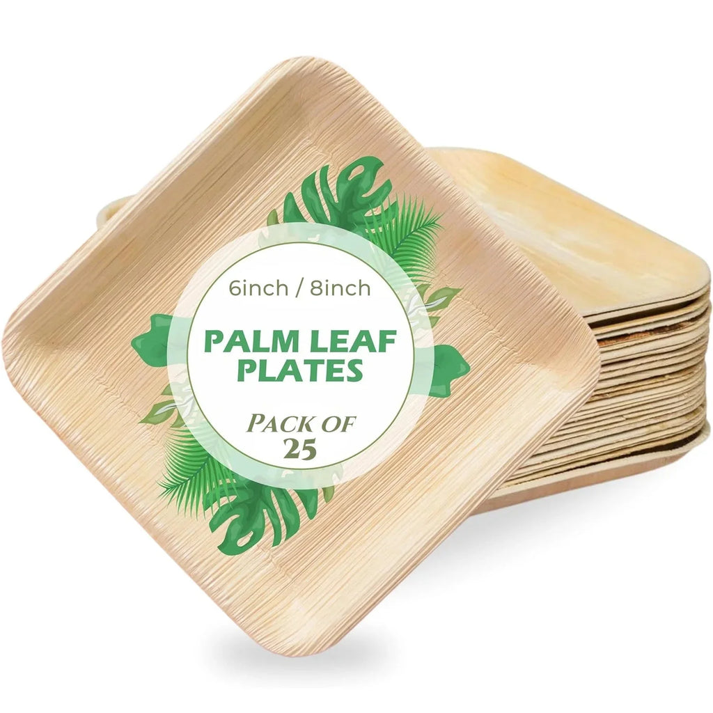 25PCS 6in/8in/10in Disposable Palm Leaf Plate Square Dessert Plates Eco-friendly Bamboo Like Plates Wedding Party Birthday