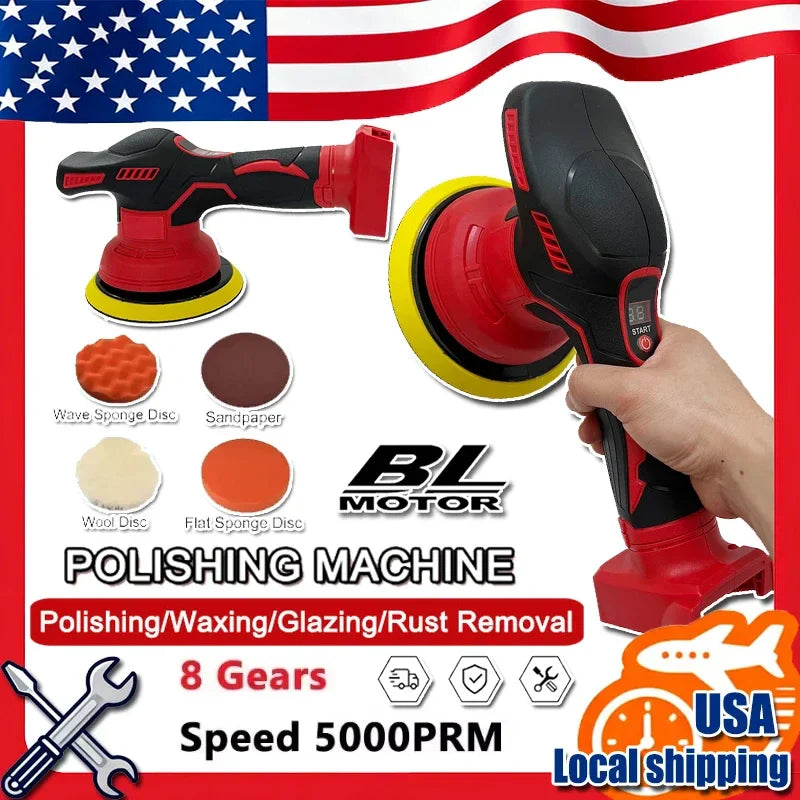 Fit Milwaukee Cordless Polisher 8 Gears Digital Display Electric Polisher Auto Car Waxing Polishing Machine For 18V 20V Battery