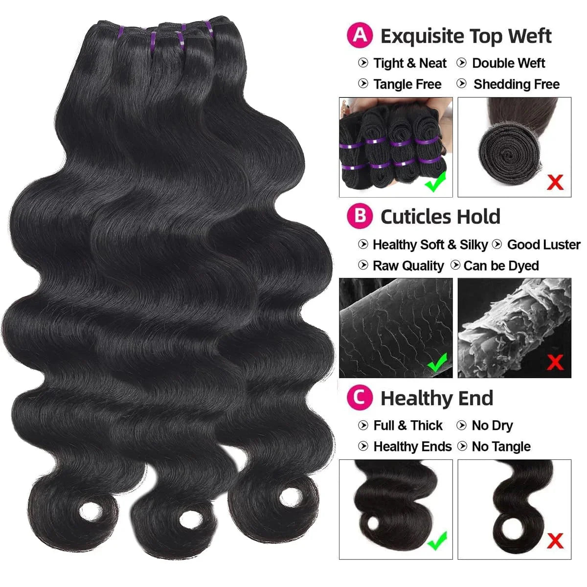 Body Wave Human Hair Bundles 12A Raw Virgin 100% Unprocessed Weave Human Hair Extensions 1 3 4 Bundles Deals Natural Color