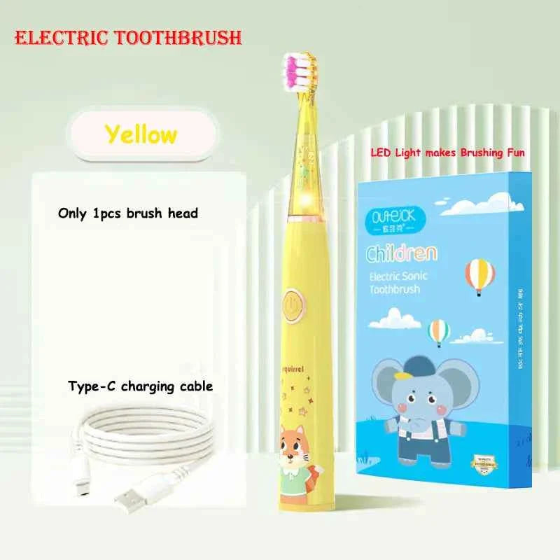 Kids Sonic Electric Toothbrush Cartoon with Colorful LED Light IPX7 Waterproof Deep Clean Teeth Care Rechargeable Toothbrush
