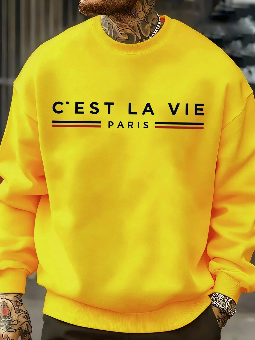 C'Est La Vie Paris Prints Man Sweatshirt Casual Loose Sportswear Hip Hop Fashion Pullovers Fleece Soft Clothing Crewneck Tops