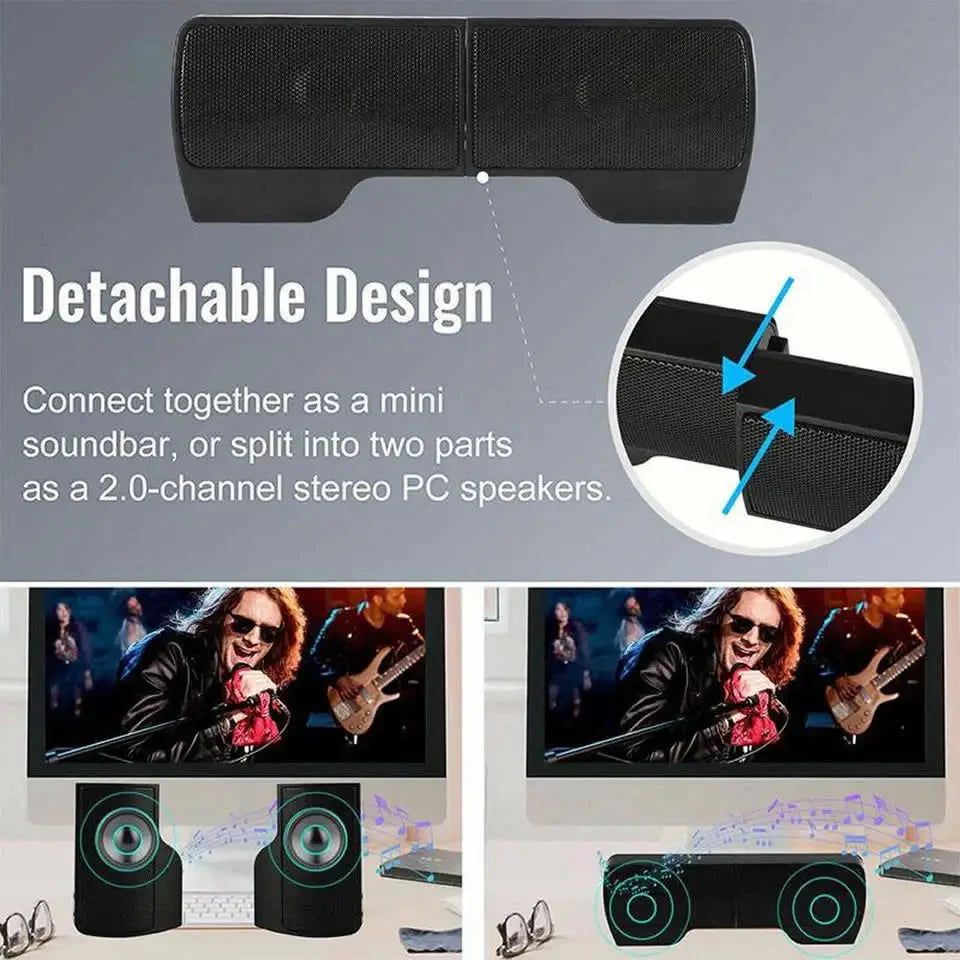 OUTMIX 1 Pair Mini Portable Clipon USB Stereo Speakers line Controller Soundbar for Laptop Mp3 Phone Music Player PC with Clip