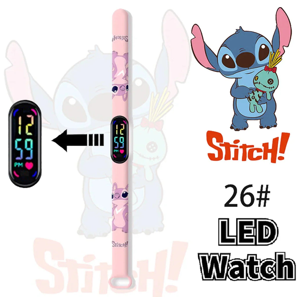 Disney Stitch Digital Kids' Watches Anime Figures LED Luminous Watch Touch Waterproof Electronic Sports Watch Kids Birthday Gift