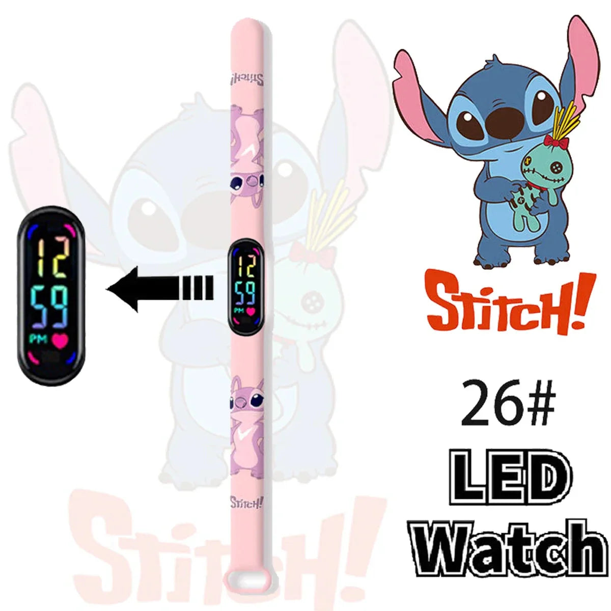 Disney Stitch Digital Kids' Watches Anime Figures LED Luminous Watch Touch Waterproof Electronic Sports Watch Kids Birthday Gift