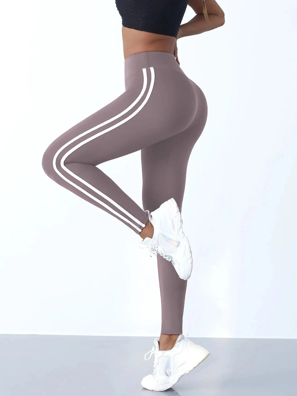 MODX High-Waist Striped Seamless Yoga Leggings - Sculpting & Tummy Control Gym Tights