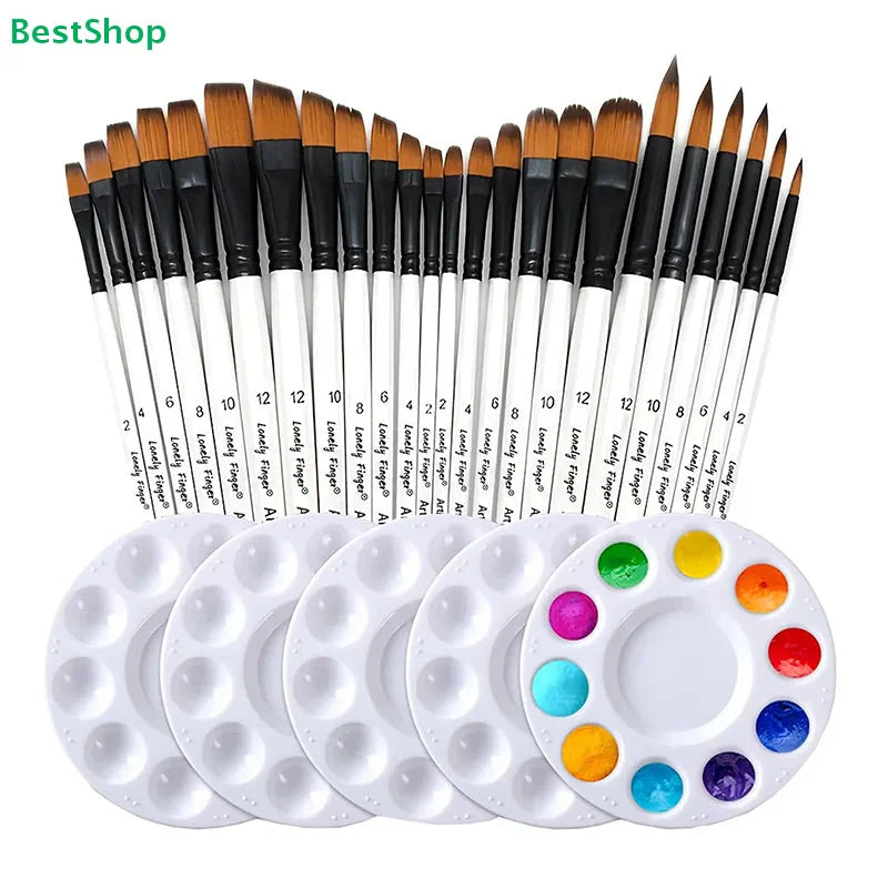 ♥24 Pcs Pearl White Art Paintbrush Set – Nylon Brushes for Oil, Acrylic & Watercolor Painting