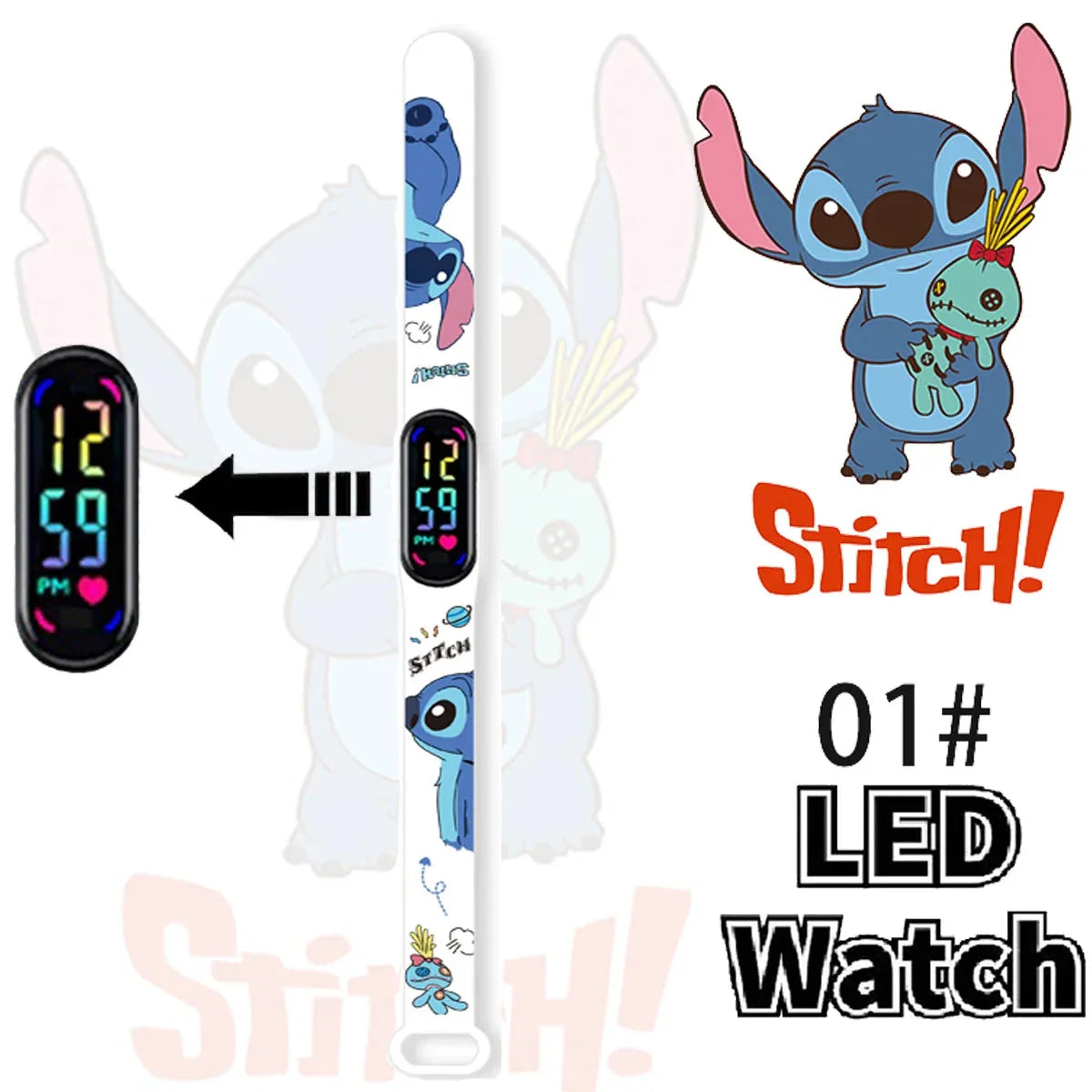 Disney Stitch Digital Kids' Watches Anime Figures LED Luminous Watch Touch Waterproof Electronic Sports Watch Kids Birthday Gift