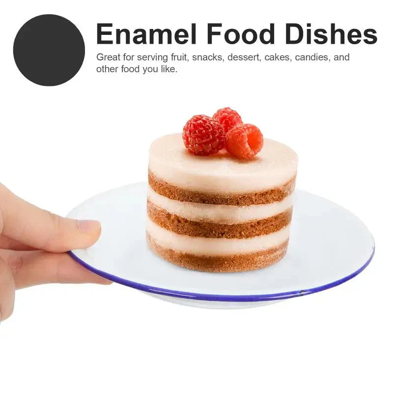 4 Pcs Serving Enamel Dish Set White Platters Enamelware Dishes Vegetarian Diet Dinner Plates