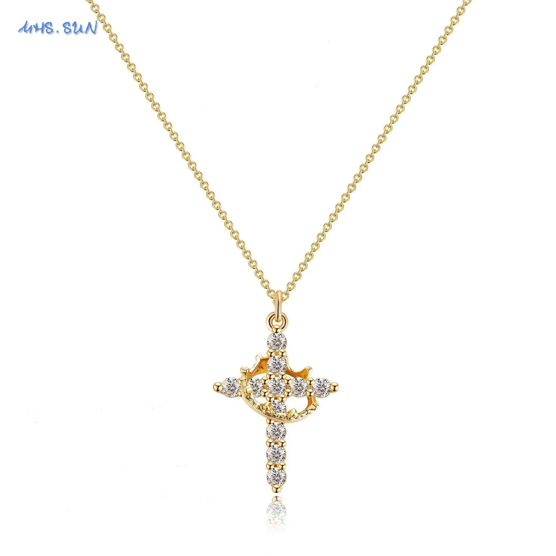 SUNSLL Cubic Zircon Rotatable Crown Cross Pendant Necklaces Classic Stainless Steel Chain Banquet Party Jewelry For Women Men
