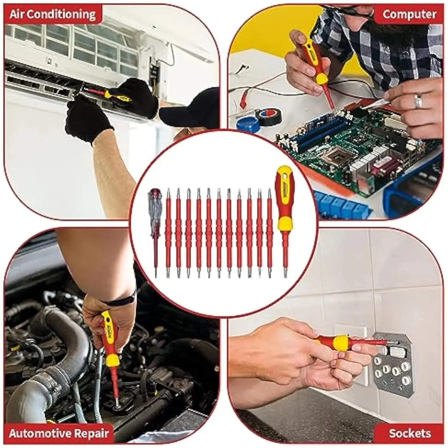 9714B 500V Insulated Screwdriver Set 12Pcs Double-Ended Insulated Screwdriver Tool with Non-Slip Handle All-in-One Prem