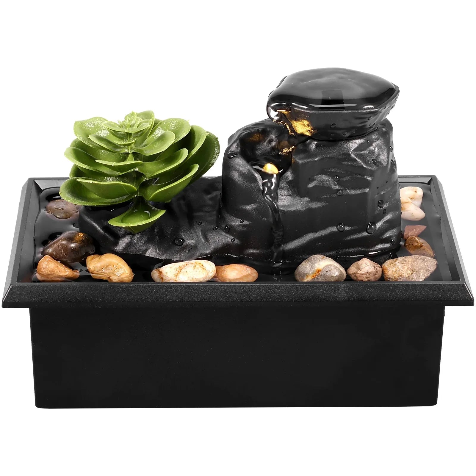 Mini Tabletop Fountain with Light Sound Relaxation Indoor Water Fountain Ornament Zen Meditation Fountain Home Decorations