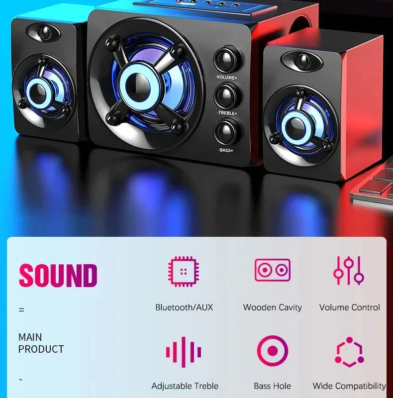 HIFI 3D Stereo Speakers Upgrade With LED Light AUX USB Wired Wireless Bluetooeh 5.0 Audio Home Theater Surround Sound Bar TV