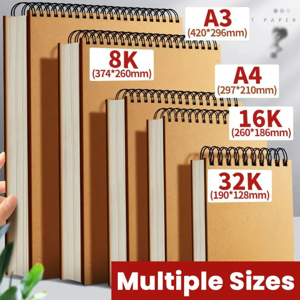 High Quality Kraft Paper Art Sketchbook A4/8K/16K/32K/A3 Flip-up Drawing Notepad 30Sheets/60Pages Spiral Notebook Art Supplies