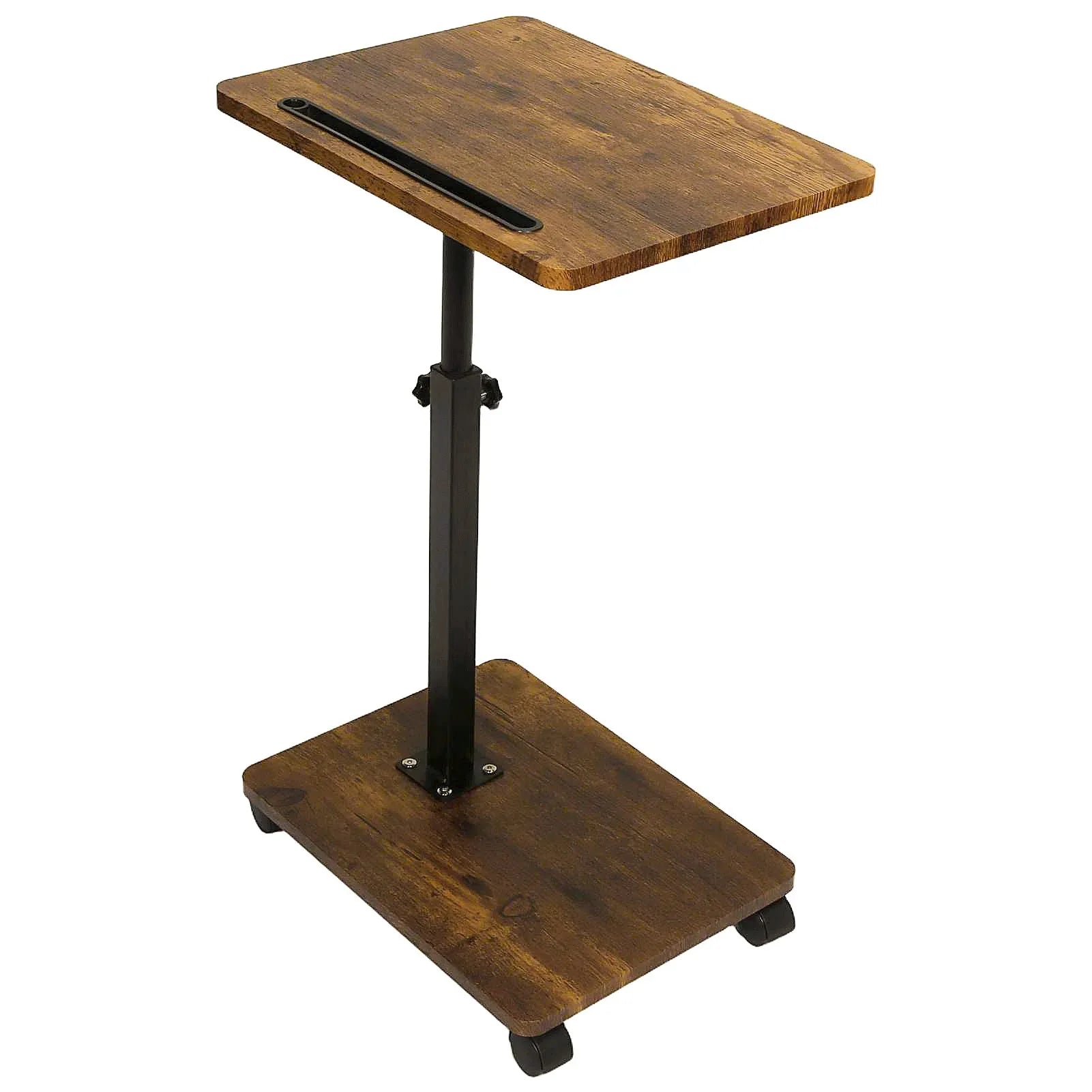 Adjustable Roller Movable Wood Table With Groove For Ipad F360 Rotating Tabletop Mobile Stand Home Office Tray Standing Rolling