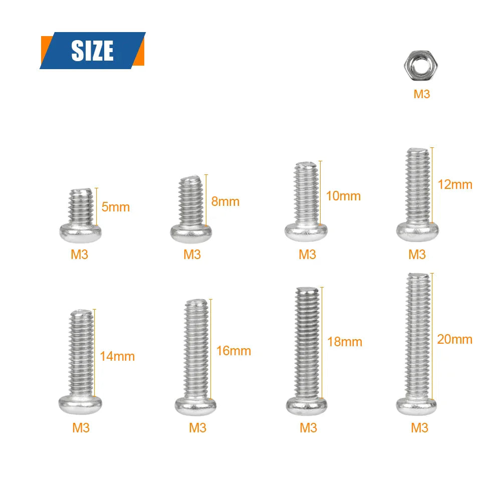 M1 M1.2 M1.4 M1.6 M2.5 M3 304 Stainless Steel Round Head Cross Small Screw Set Metric Thread Machine Bolt Assortment Kit Set