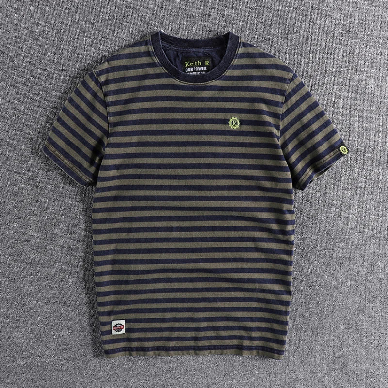High Quality 100% Cotton Striped T Shirts for Men Summer Short Sleeve Distressed Washed Tees 24ss Y2k Youth Male Streetwear Tops