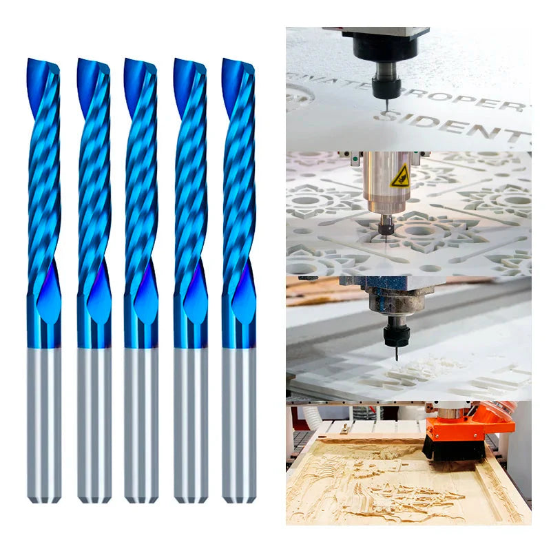 XCAN10pcs Single Flute Carbide End Mill 1/8'' Shank O Flute Spiral CNC Router Bit Cutter 1/1.5/2/2.5/3.175mm Wood Milling Tools