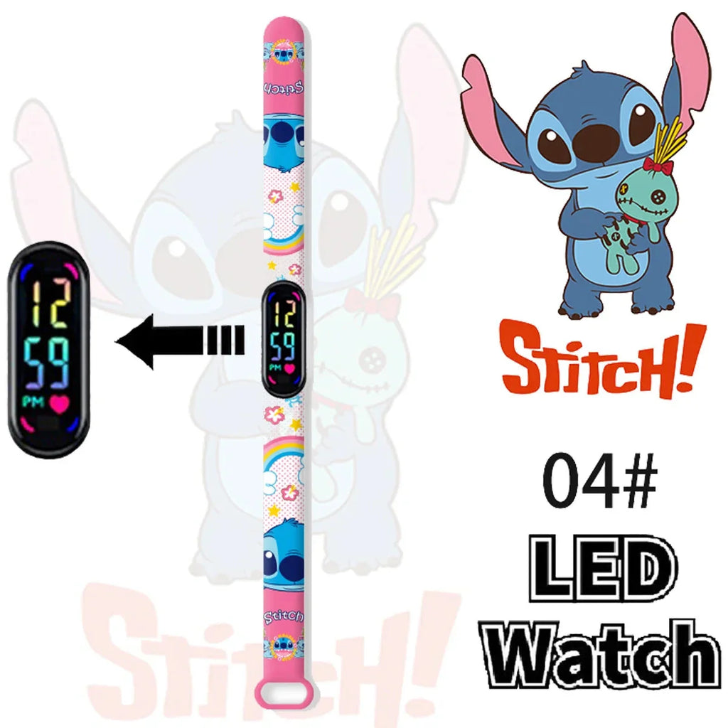 Disney Stitch Digital Kids' Watches Anime Figures LED Luminous Watch Touch Waterproof Electronic Sports Watch Kids Birthday Gift