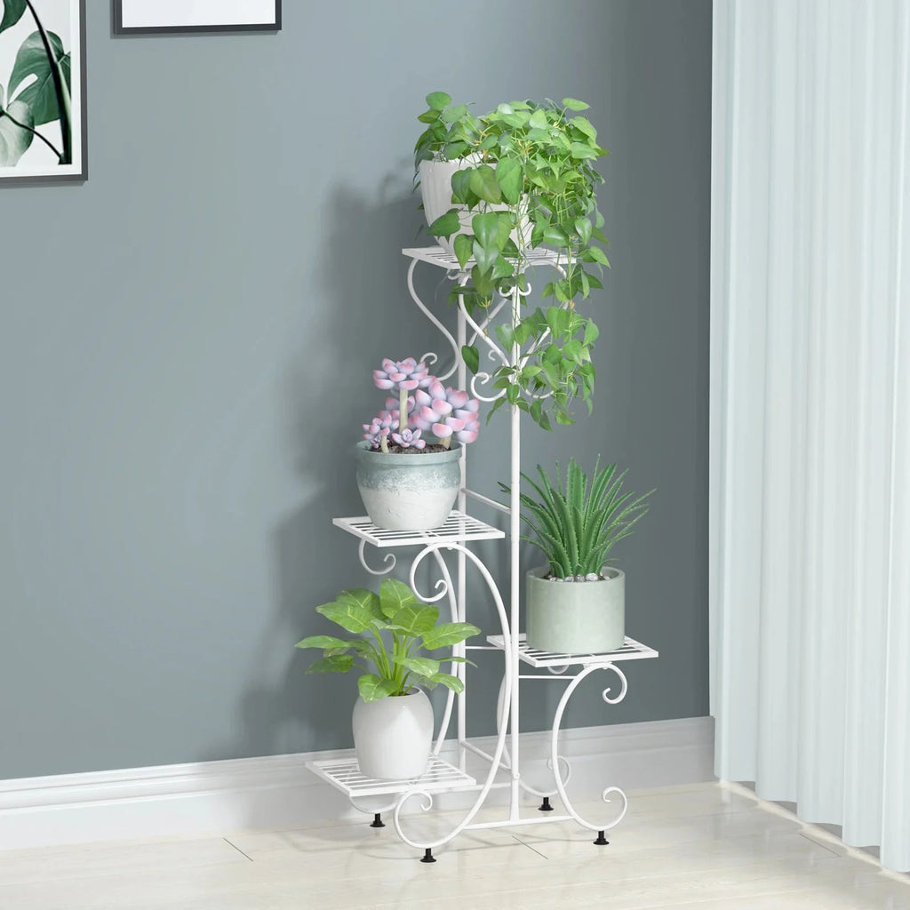 Metal Plant Shelf Flower Display Stand Garden Planter Holder with 4 Tier Shelves Indoor (Black)