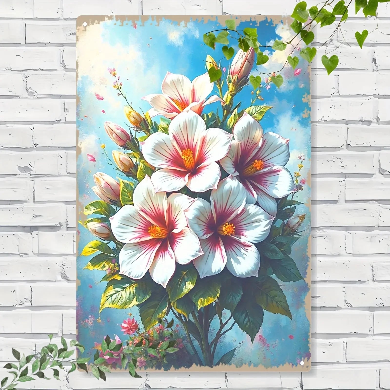 Vibrant 2D Hibiscus Flower Metal Wall Art - Hand-Painted 8x12 Inch Aluminum Decor for Home & Office, Ideal Room Accent