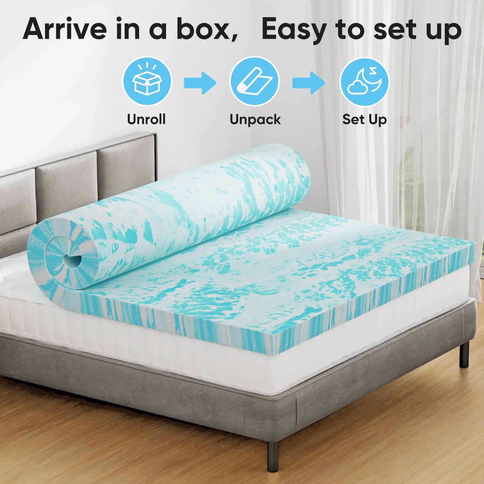 JHK 2 Inch Gel Memory Foam Mattress Topper Full Size Cooling Mattress Soft and Breathable Bed Topper School Bedroom Furniture