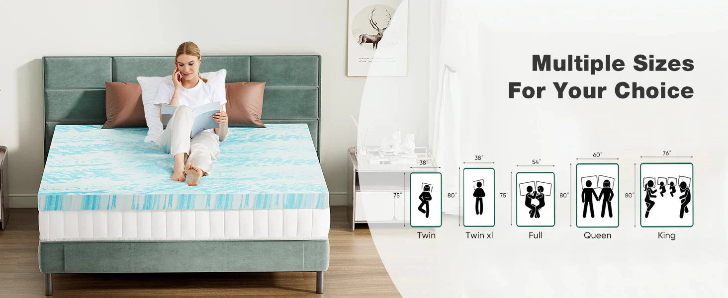 JHK 2 Inch Gel Memory Foam Mattress Topper Full Size Cooling Mattress Soft and Breathable Bed Topper School Bedroom Furniture