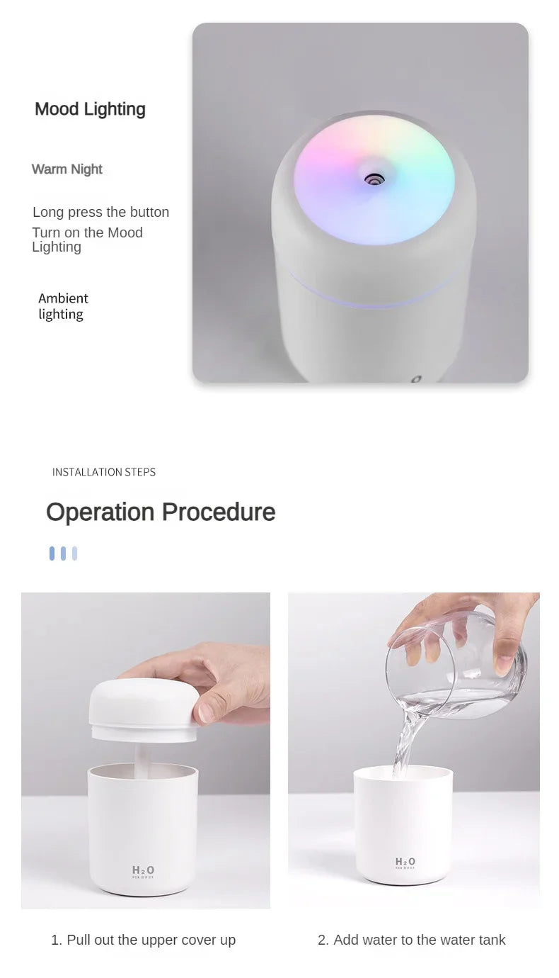 Portable Mini Air Humidifier For Bedroom,Personal Desktop,Car With Colorful Mood Lighting 2 Mist Modes And Auto Shut-Off