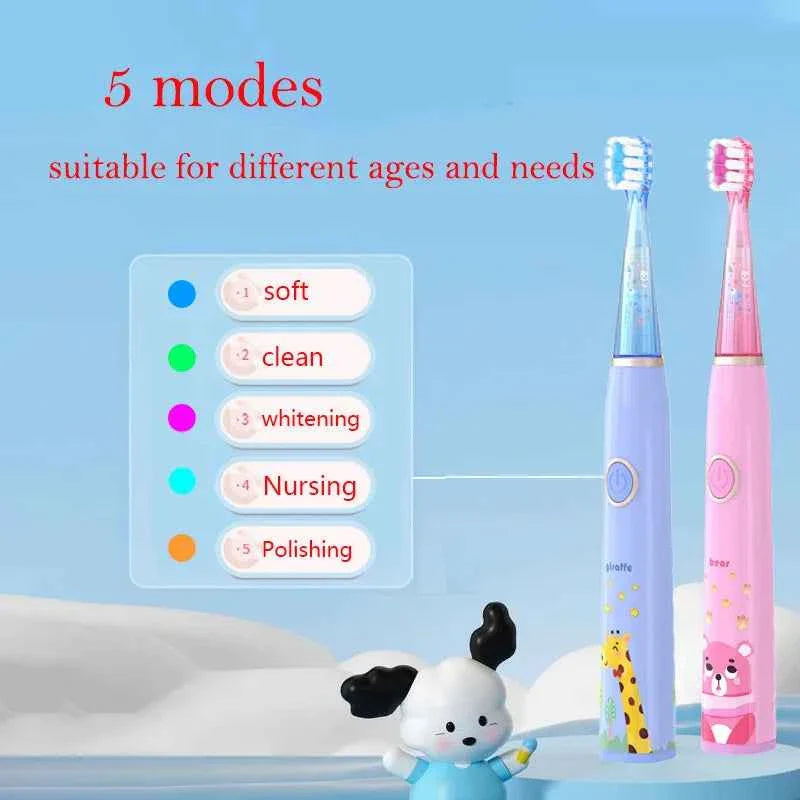 Kids Sonic Electric Toothbrush Cartoon with Colorful LED Light IPX7 Waterproof Overall Clean Teeth Rechargeable Care Toothbrush