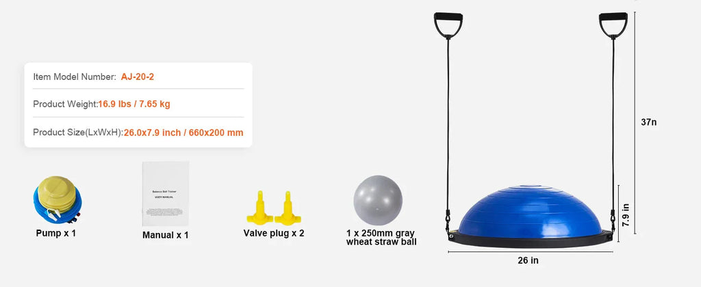 SucceBuy 23/26 inch Half Exercise Ball Trainer Balance Ball Trainer 660lbs Capacity Stability Ball Yoga Ball w/ Resistance Bands