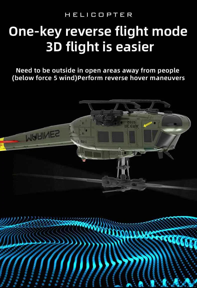 RC ERA Weathered Marine C032 UH1Huey One Click Inverted Flight TOF Optical Flow Gyro Stabilized RC Helicopter for Adults