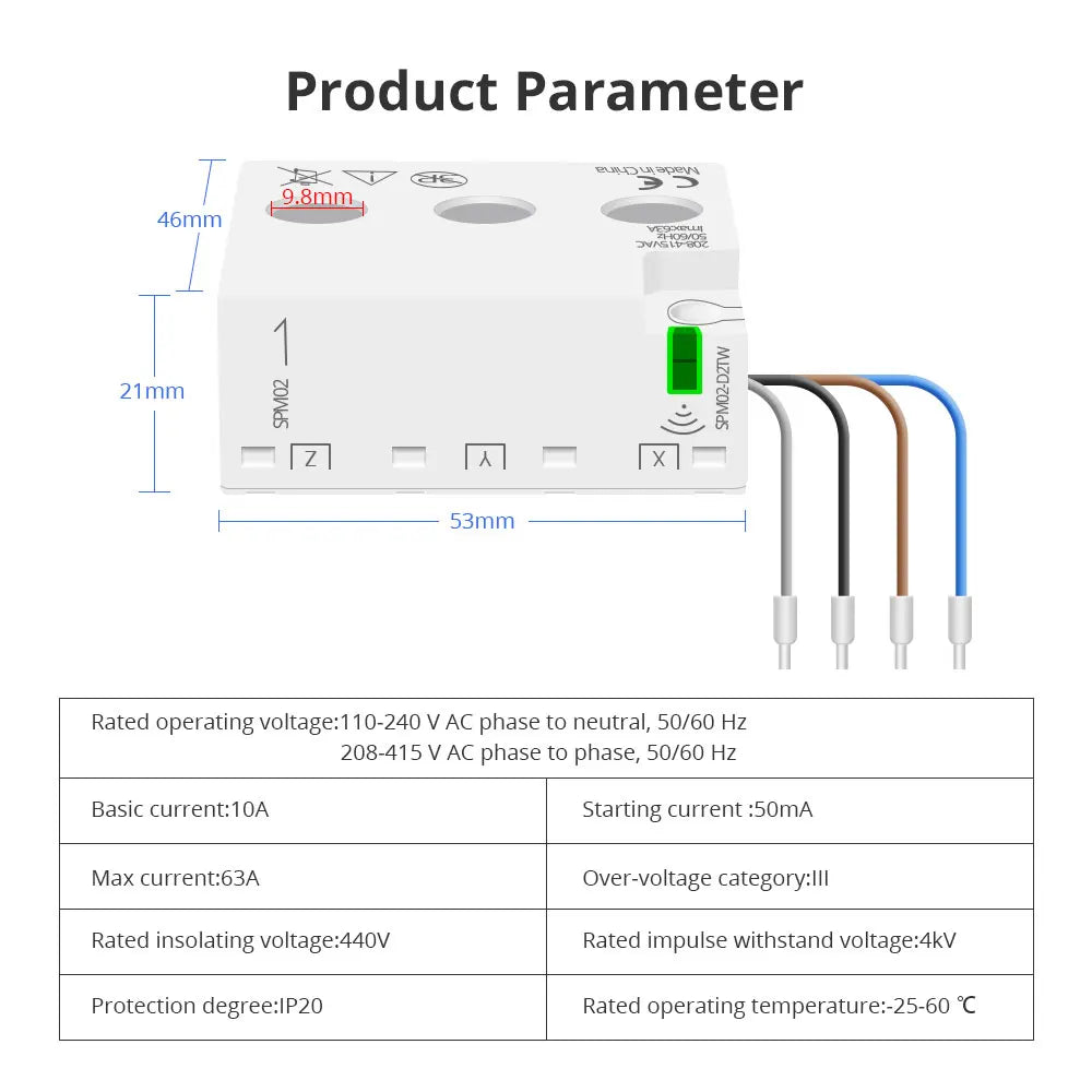 Smart 3-Phase 4-Wire WiFi Power Monitor 63A - Bidirectional Solar Energy Meter with Tuya App Control & Real-Time Analytics