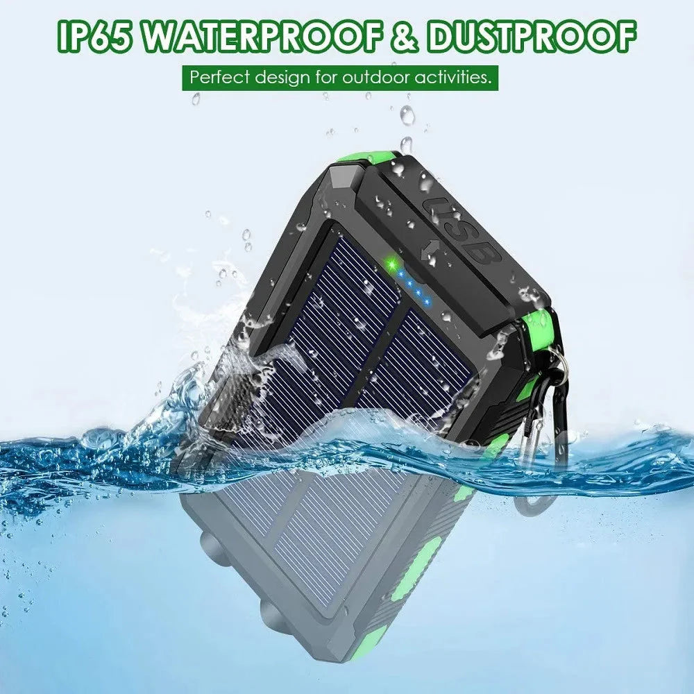Solar Power Bank 10000mAh Portable Charging Poverbank External Battery Charger Strong Light LDE Light for All Smartphones