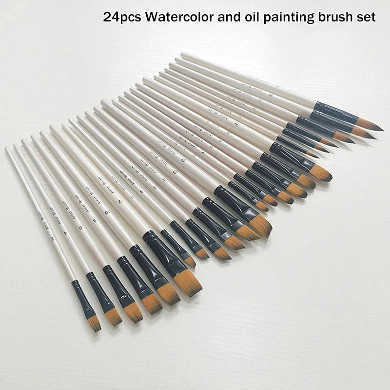 ♥24 Pcs Pearl White Art Paintbrush Set – Nylon Brushes for Oil, Acrylic & Watercolor Painting