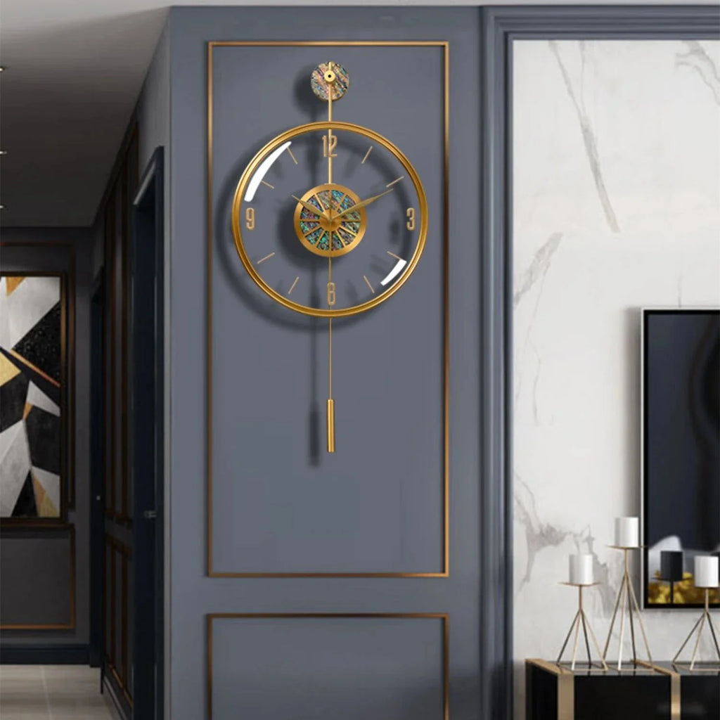 Modern Luxury Large Wall Clock With Pendulum Minimalist Decorative Art Silent Clock Nordic Living Room Bedroom Office Wall Clock