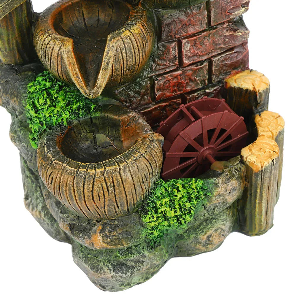 Resin Desktop Fountain Flowing Water Ornament Simulation Landscape Desktop Decoration for Home Hotel Office EU Plug
