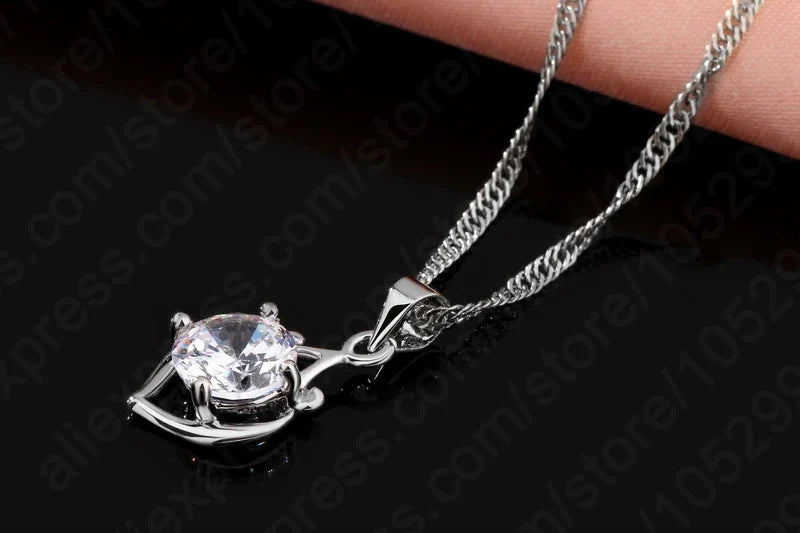 Charming Luxury Elegant Rhinestone Pendant Jewelry Set Include 925 Sterling Silver Necklace/Earring Sets