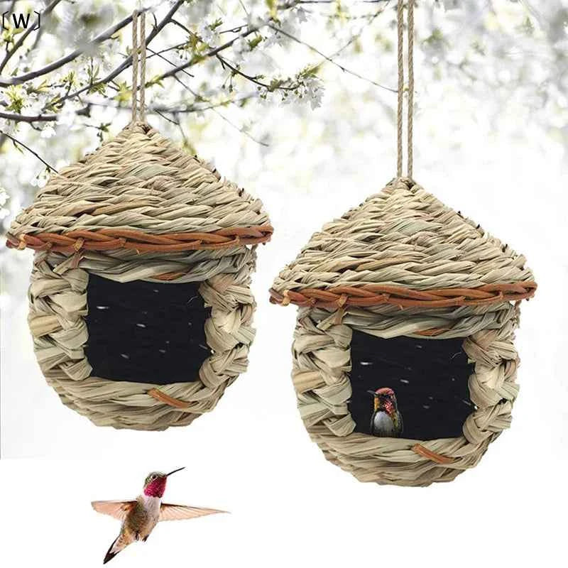 〔W〕Birds Nest Outdoor Hand-weaved Decorative Bird House Bird Cage Shelter Weaved Hanging Parrot Nest Creative Handmade Bird Cage