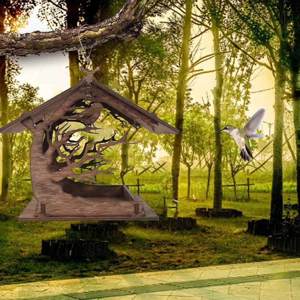 1Set Bird Feeder Wood House Feeder Outdoor Garden Nest Home Decorative Durable Bird Feeding Container for Backyard